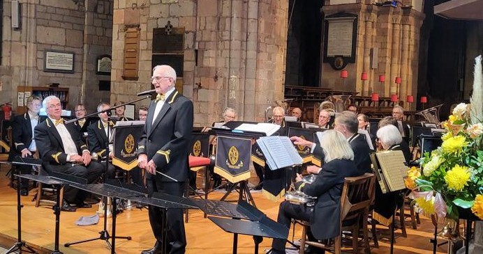 John Glanfield and Crediton Town Band in Crediton Parish Church 7 Oct 2023